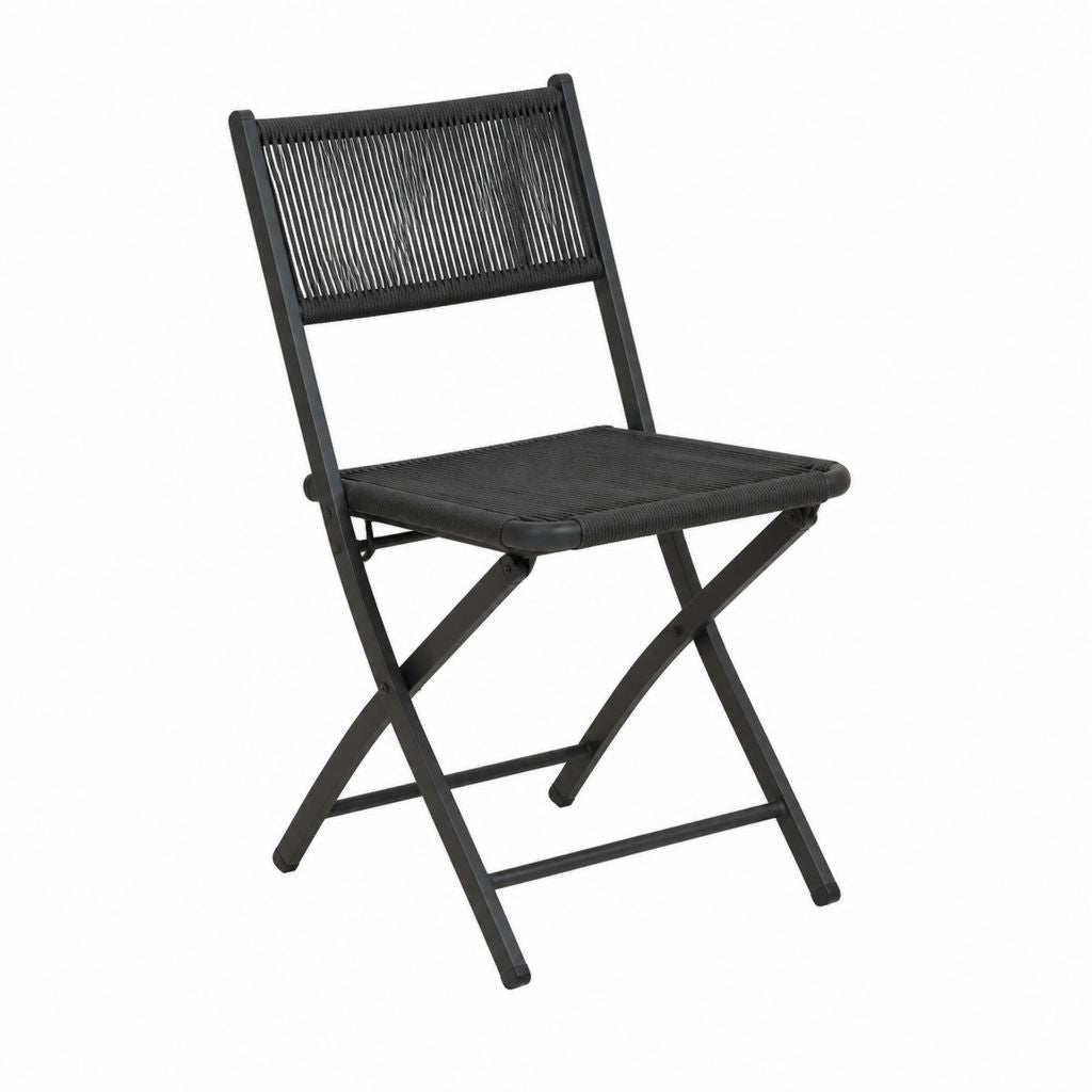 Klappstuhl Gartenstuhl Schwarz Stahl und PE-Schnur 80 x 46 x 53 cm