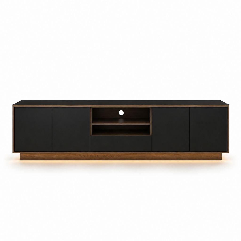 TV-Lowboard Schwarz Walnussdekor Holzwerkstoff rechteckig 180 x 40 x 55 cm