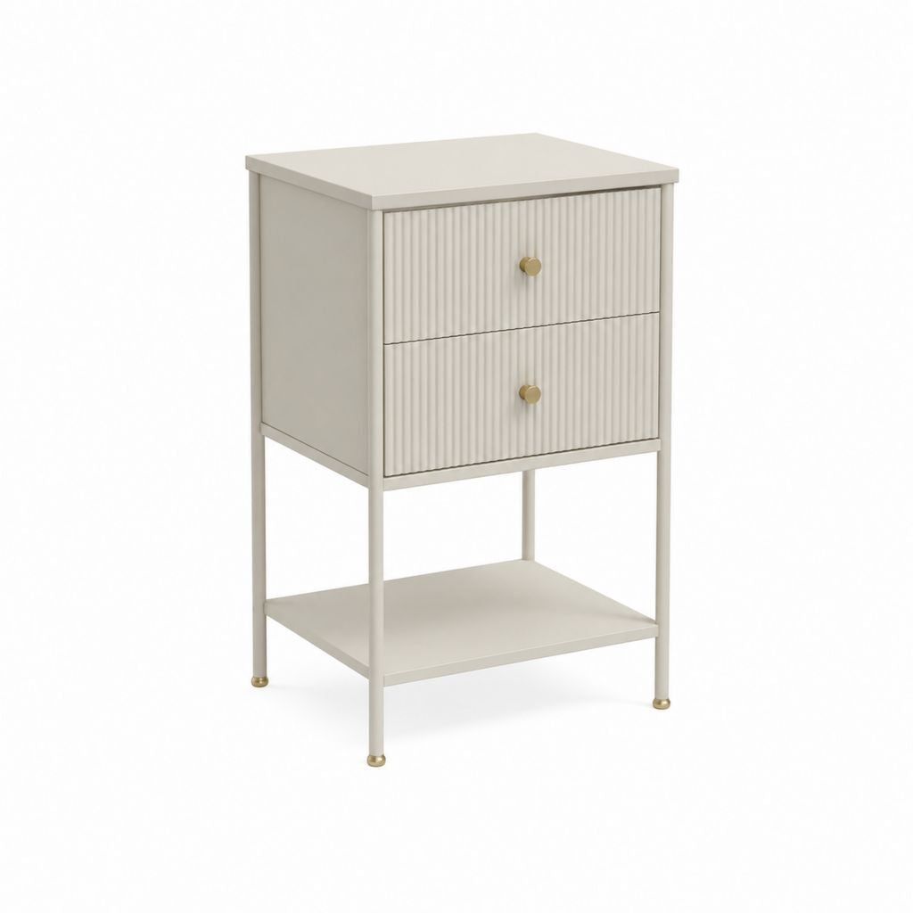 Nachttisch mit 2 Schubladen und Ablagefach Beige MDF Stahl 45 x 35 x 65 cm