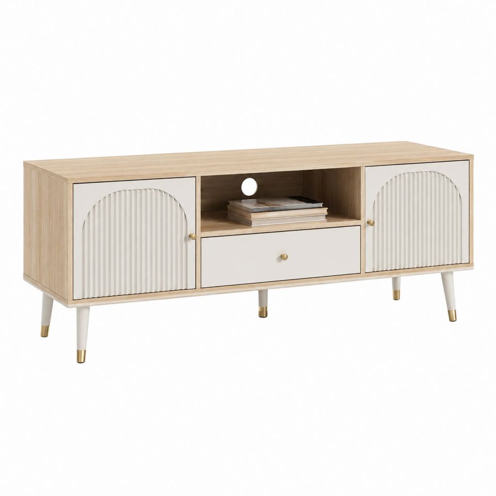 TV-Lowboard Natur Ecru aus Spanplatte und MDF rechteckig mit 2 Türen 140 x 40 x 60 cm