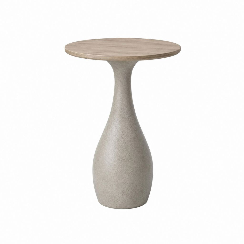 Beistelltisch rund Greige MDF mit Eichenfurnier und Faserzement Ø 45 cm Höhe 60 cm
