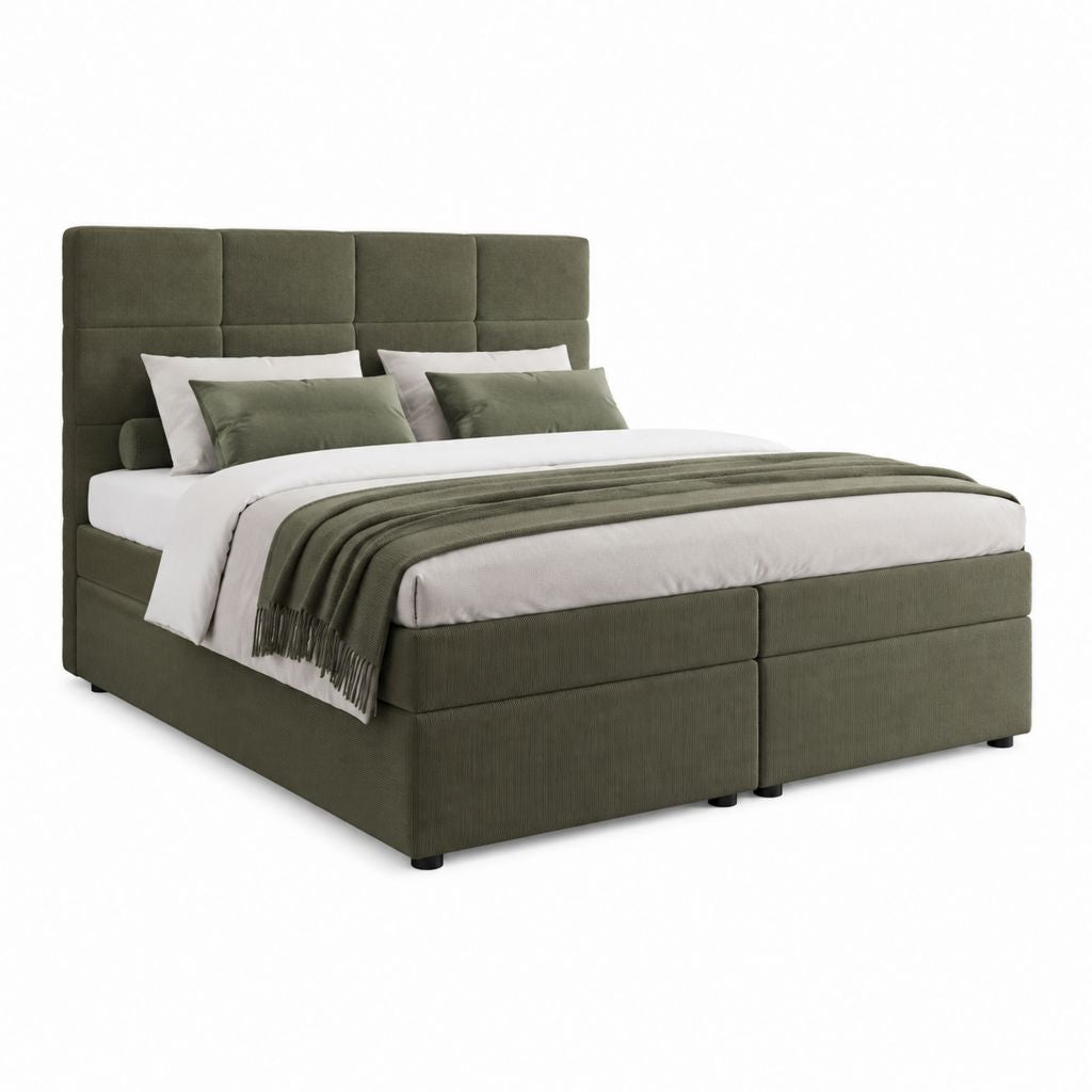 Boxspringbett rechteckig olivgrün mit Polyesterbezug und gepolstertem Kopfteil 180 x 200 cm