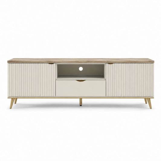 TV-Lowboard Beige Eiche Dekor MDF rechteckig mit 2 Türen 1 Schublade 1 offenem Fach 160 x 40 x 55 cm