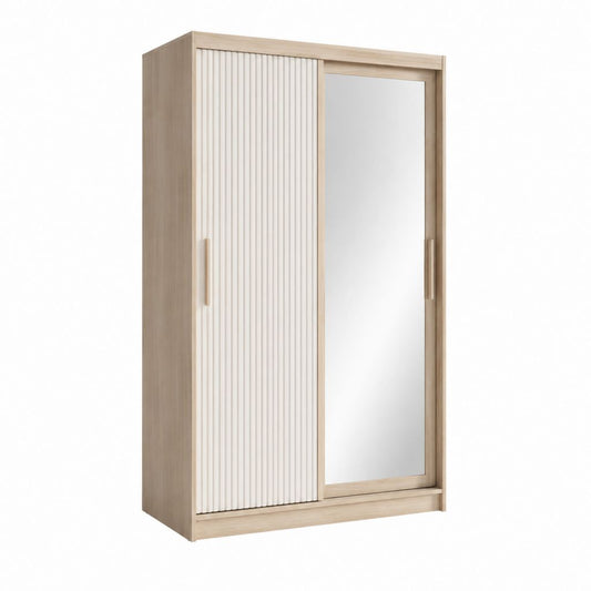 Schwebetürenschrank mit Spiegel Hellbraun Weiß Spanplatte rechteckig 120 x 60 x 200 cm