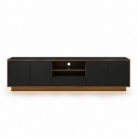 TV-Lowboard Schwarz Walnussdekor Holzwerkstoff rechteckig 180 x 40 x 55 cm