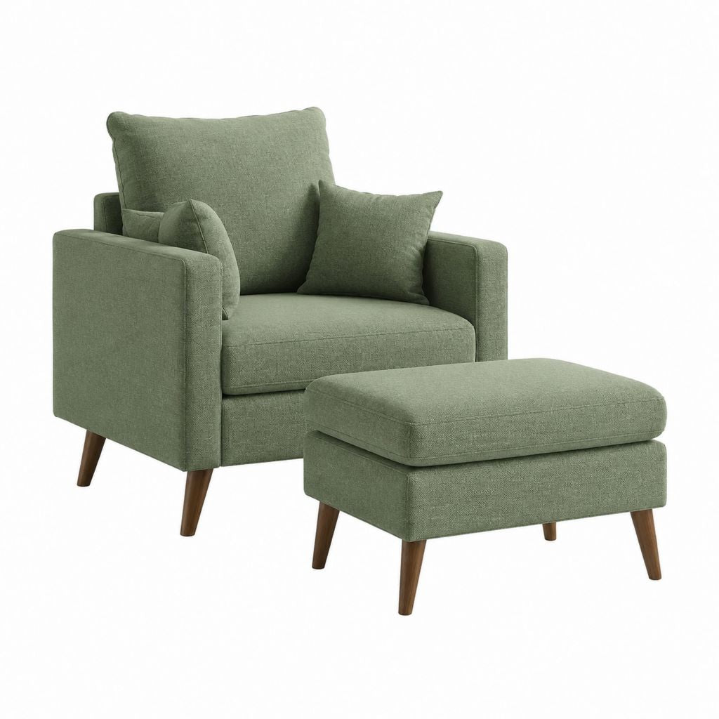 Sessel mit Hocker Olivgrün Polyester Rechteckig 84 x 82 x 90 cm