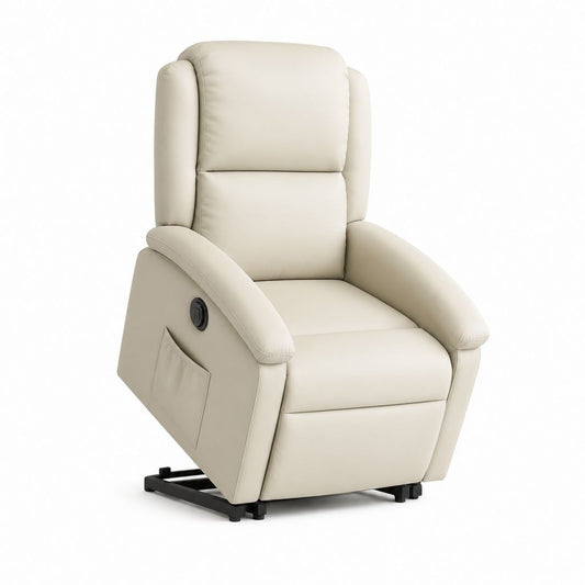 Elektrischer Relaxsessel Creme PU-Kunstleder mit Liegefunktion 92 x 84 x 105 cm