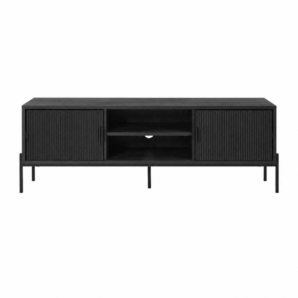TV-Lowboard Schwarz MDF Rechteckig mit Schiebetüren 160 x 40 x 60 cm