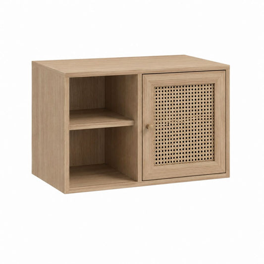TV-Schrank Eicheoptik mit Rattangeflecht 60 x 40 x 60 cm