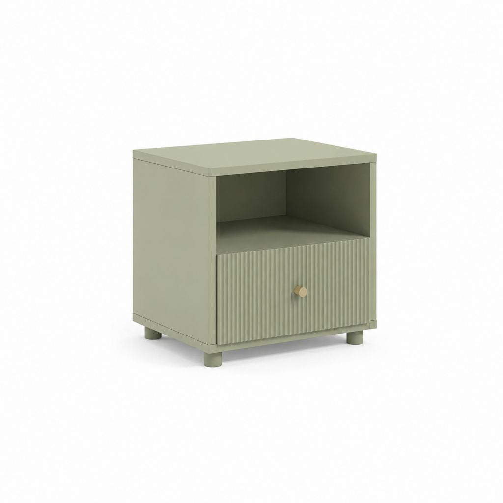 Nachttisch Salbeigrün aus MDF mit Schublade und offenem Fach 40 x 40 x 50 cm