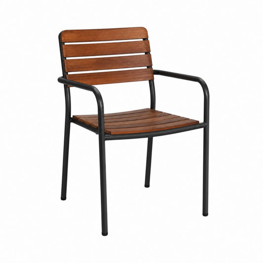 Gartenstuhl mit Armlehnen Braun Schwarz Stahl und Akazienholz 58 x 61 x 88 cm