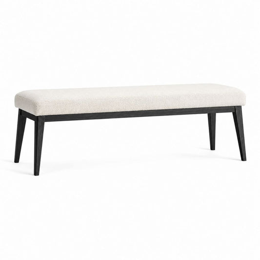 Gepolsterte Bettbank Creme aus Polyester-Bouclé mit schwarzem Massivholzgestell 120 x 40 x 45 cm