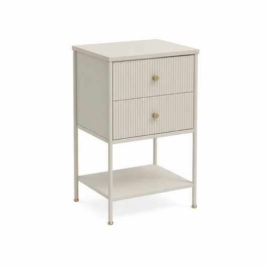 Nachttisch mit 2 Schubladen und Ablagefach Beige MDF Stahl 45 x 35 x 65 cm