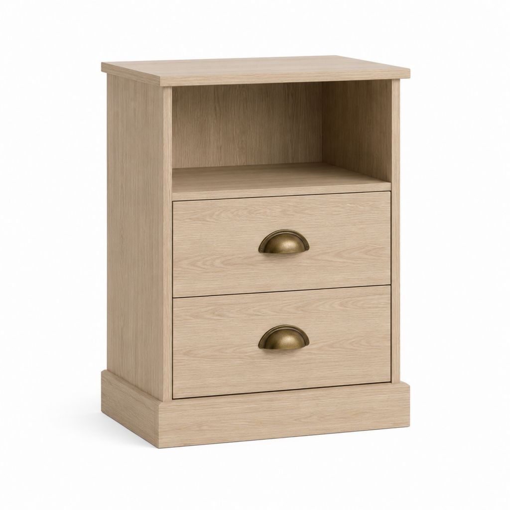Nachttisch mit 2 Schubladen und offenem Fach Eiche Hell Spanplatte rechteckig 45 x 35 x 65 cm