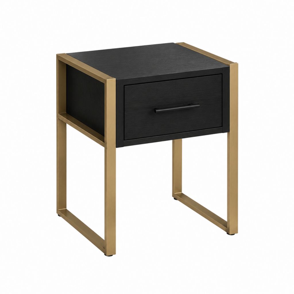 Beistelltisch mit Schublade Schwarz Gold MDF Stahl rechteckig 45 x 40 x 60 cm