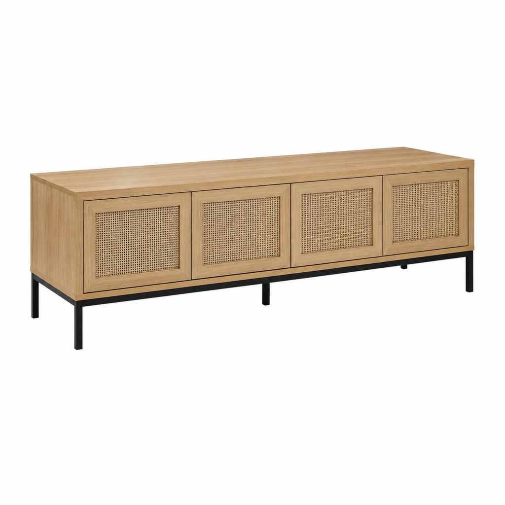 TV-Lowboard Natur MDF mit Eichenfurnier Rattan rechteckig 180 x 40 x 60 cm