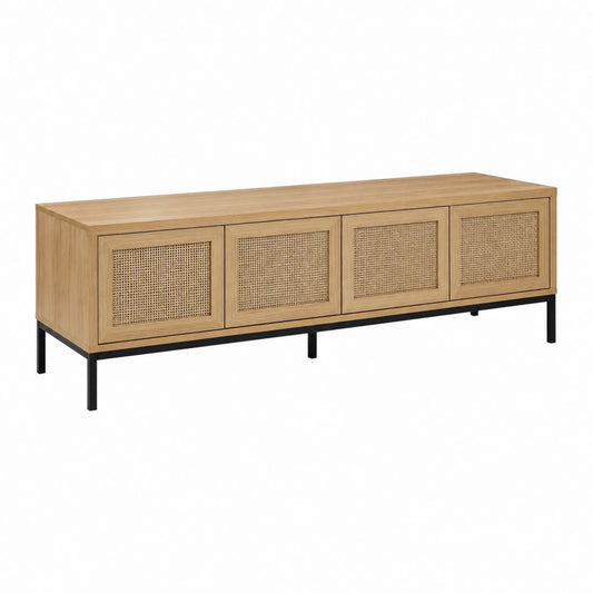 TV-Lowboard Natur MDF mit Eichenfurnier Rattan rechteckig 180 x 40 x 60 cm