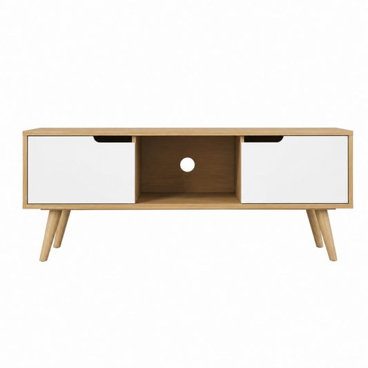 TV-Lowboard mit 2 Türen Weiß Natur MDF Kiefer rechteckig 120 x 40 x 50 cm