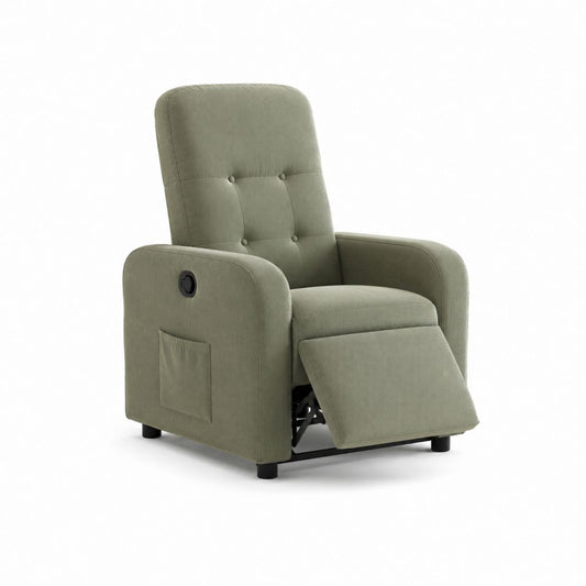 Manueller Relaxsessel Olivgrün mit Polyester-Cordbezug und Fußteil 85 x 92 x 103 cm