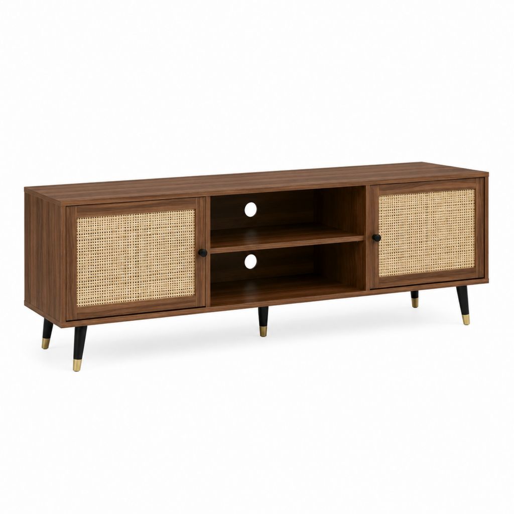 TV Lowboard Walnussbraun aus MDF mit Rattangeflecht 160 x 40 x 60 cm
