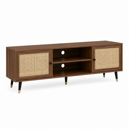 TV Lowboard Walnussbraun aus MDF mit Rattangeflecht 160 x 40 x 60 cm