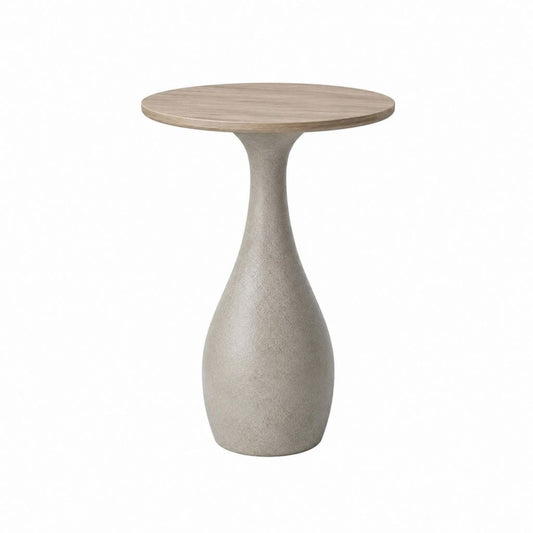 Beistelltisch rund Greige MDF mit Eichenfurnier und Faserzement Ø 45 cm Höhe 60 cm