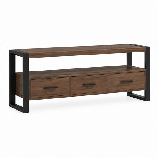 TV-Lowboard Nussbraun aus Holzwerkstoff und Stahl mit 3 Schubladen 160 x 40 x 80 cm