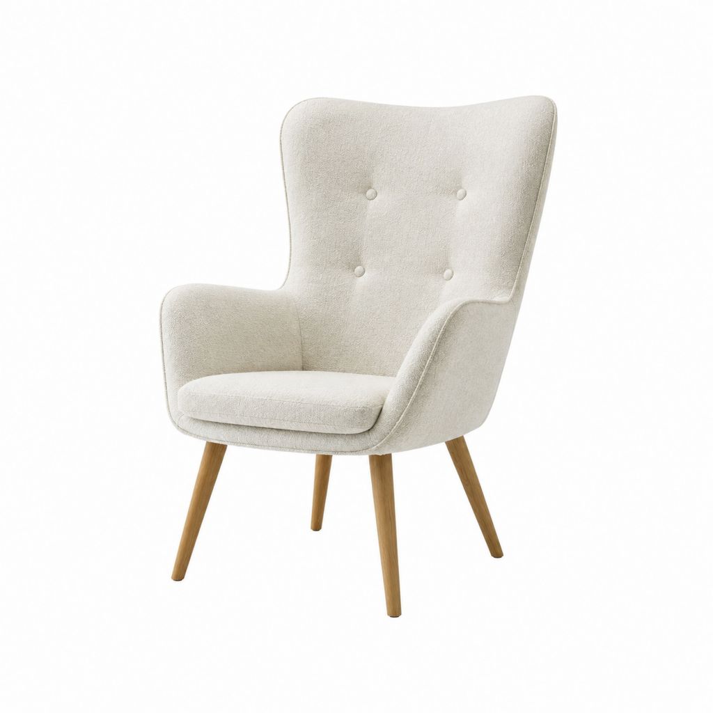 Ohrensessel Creme mit Polyesterbezug Schaumstoffpolsterung und Massivholzbeinen 73 x 82 x 101 cm