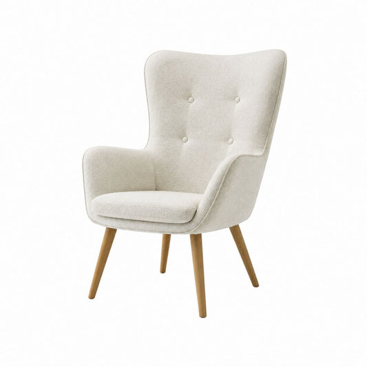 Ohrensessel Creme mit Polyesterbezug Schaumstoffpolsterung und Massivholzbeinen 73 x 82 x 101 cm