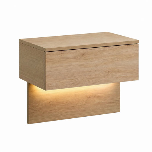 Hängender Nachttisch Eiche Dekor Spanplatte rechteckig mit Schublade und LED-Beleuchtung 60 x 40 x 40 cm
