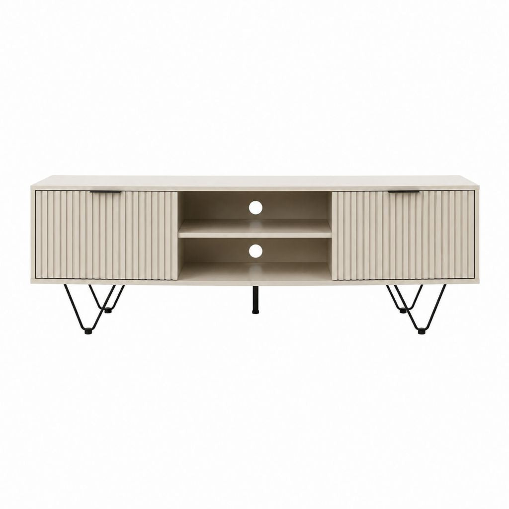 TV-Lowboard Beige MDF Rechteckig 160 x 40 x 55 cm mit 2 Türen und Kabeldurchführungen