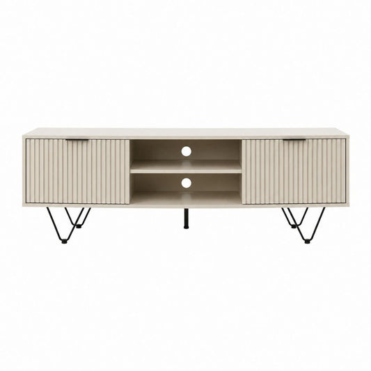 TV-Lowboard Beige MDF Rechteckig 160 x 40 x 55 cm mit 2 Türen und Kabeldurchführungen